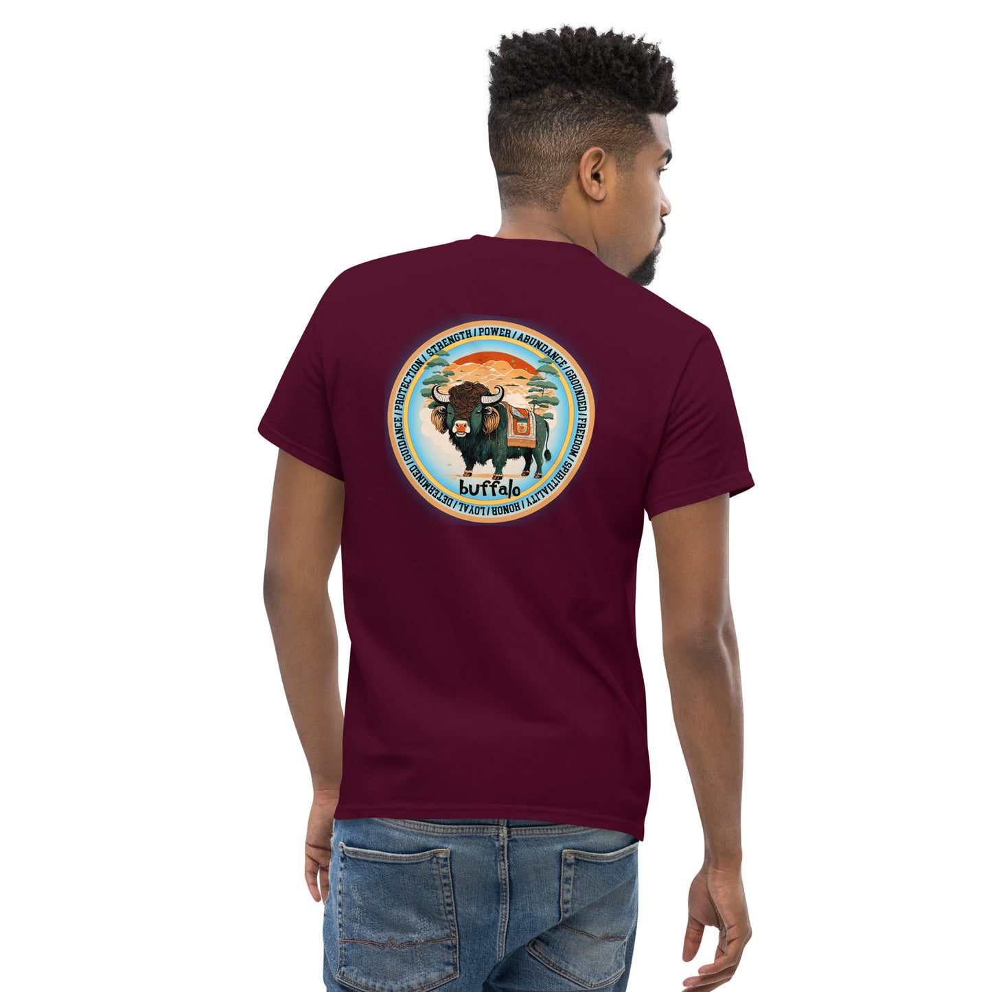 Mascot Spirit Animal Totem: BUFFALO: Men’s Classic Tee T-Shirt: Gildan