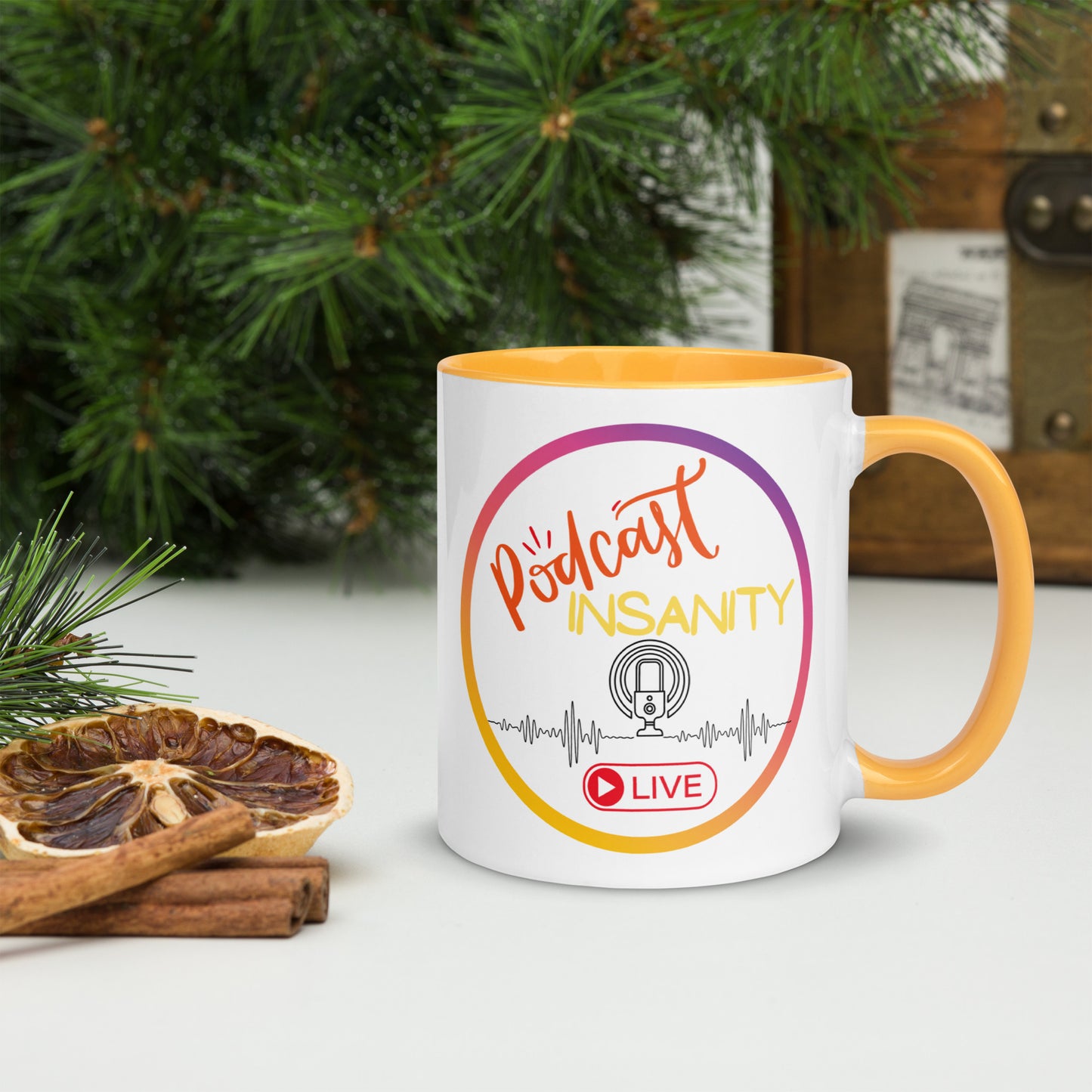 Podcast Insanity Ceramic Mug with Color Inside