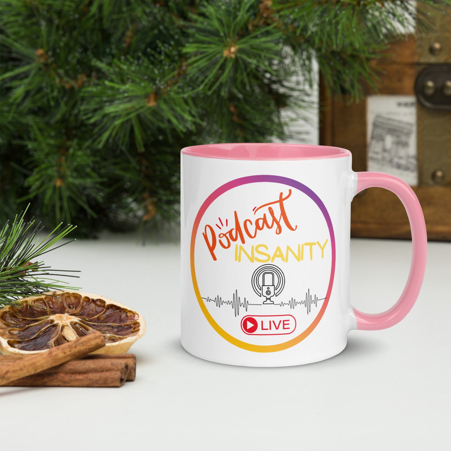 Podcast Insanity Ceramic Mug with Color Inside
