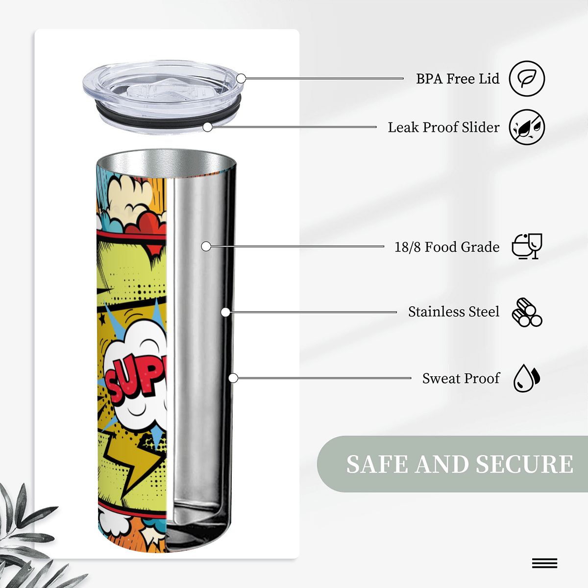 20oz Straight Stainless Steel Tumbler with Straw（Made in USA)