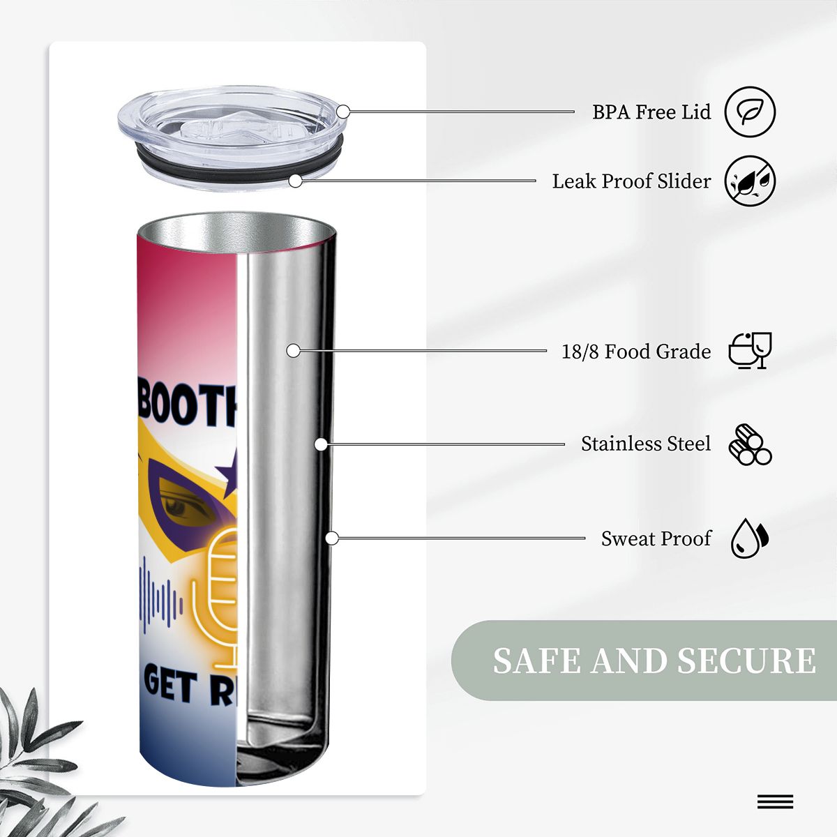 BOOTH MASK: SUPER HERO: 20oz Straight Stainless Steel Tumbler with Straw