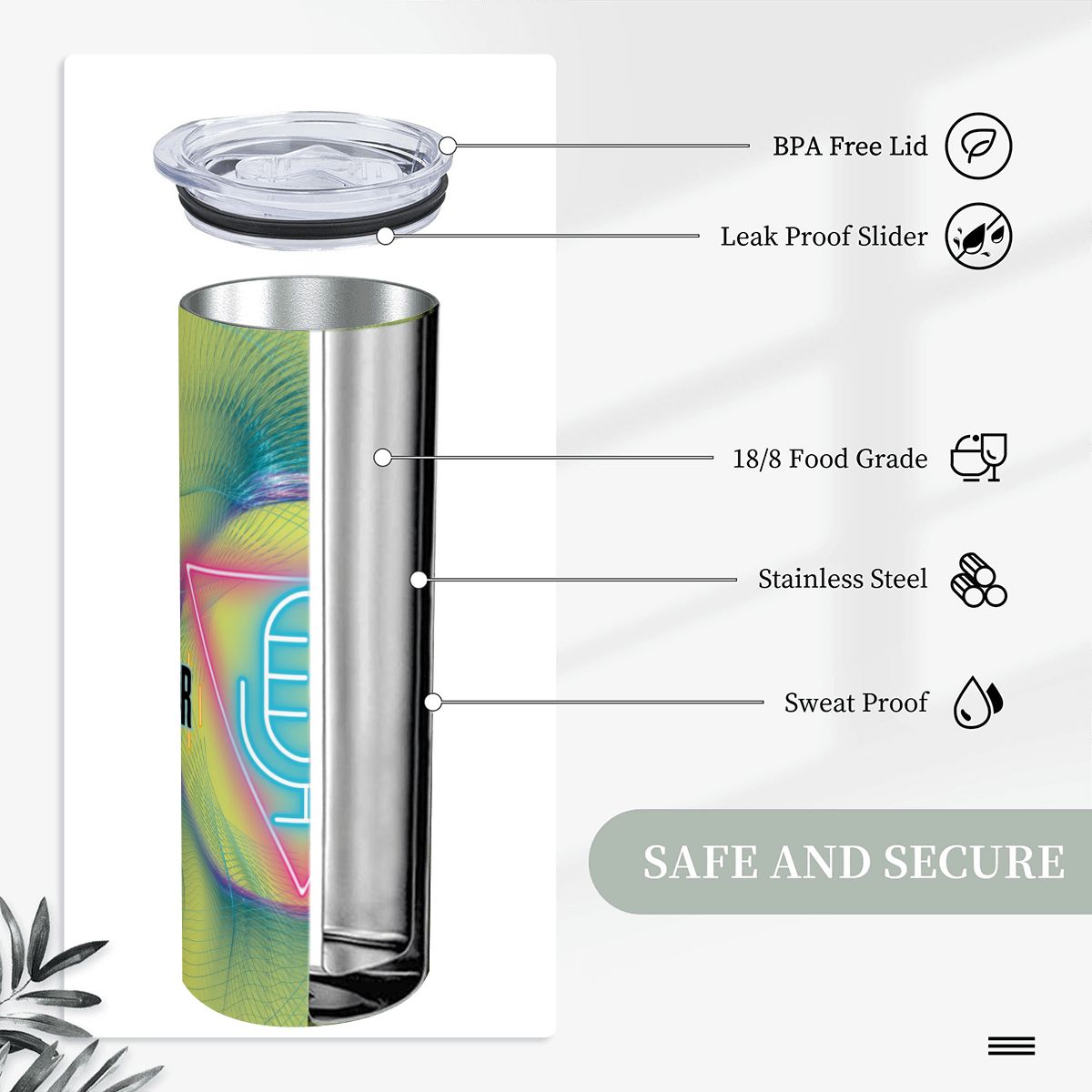 20oz Straight Stainless Steel Tumbler with Straw（Made in USA)