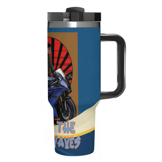 Ridin' The Soundwaves: 40oz Stainless Steel Tumbler with Handle and Straw