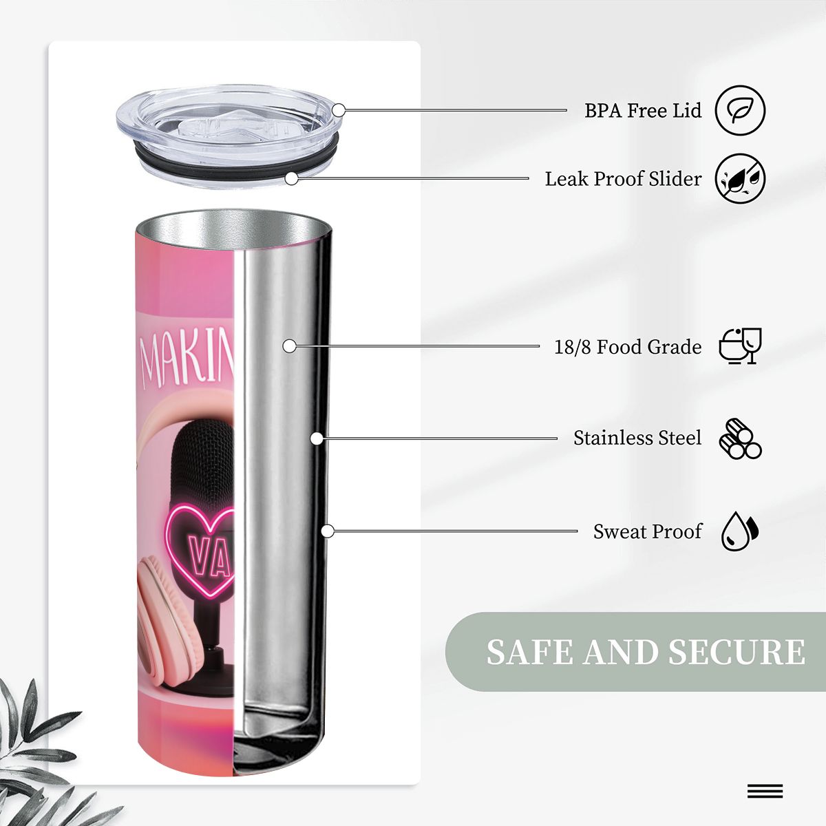 20oz Straight Stainless Steel Tumbler with Straw（Made in USA)