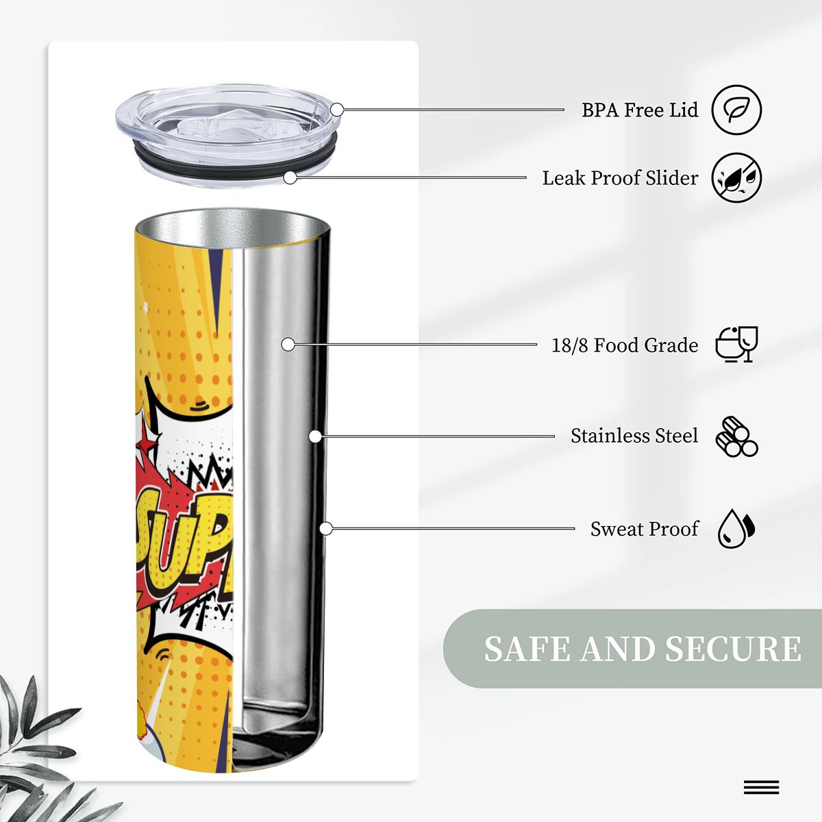 20oz Straight Stainless Steel Tumbler with Straw（Made in USA)