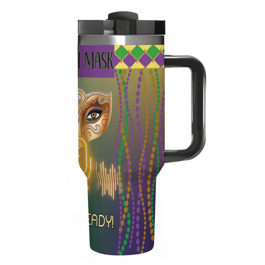 BOOTH MASK: MARDI GRAS: 40oz Tumbler with Handle and Straw