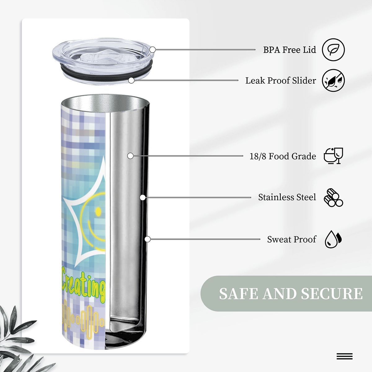 20oz Straight Stainless Steel Tumbler with Straw（Made in USA)