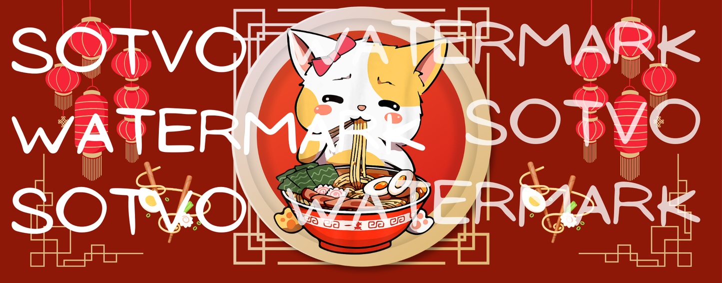 Anime Cat Ramen: Oriental White Glossy Ceramic Mug