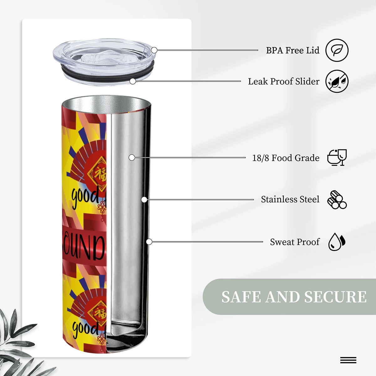 20oz Straight Stainless Steel Tumbler with Straw（Made in USA)
