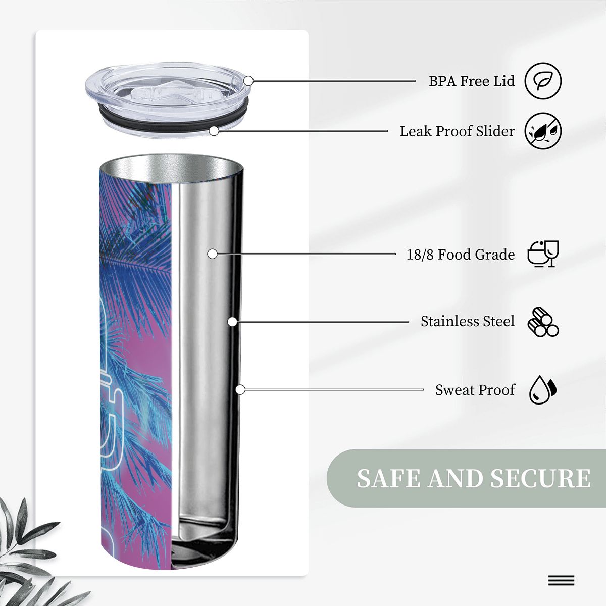 20oz Straight Stainless Steel Tumbler with Straw（Made in USA)