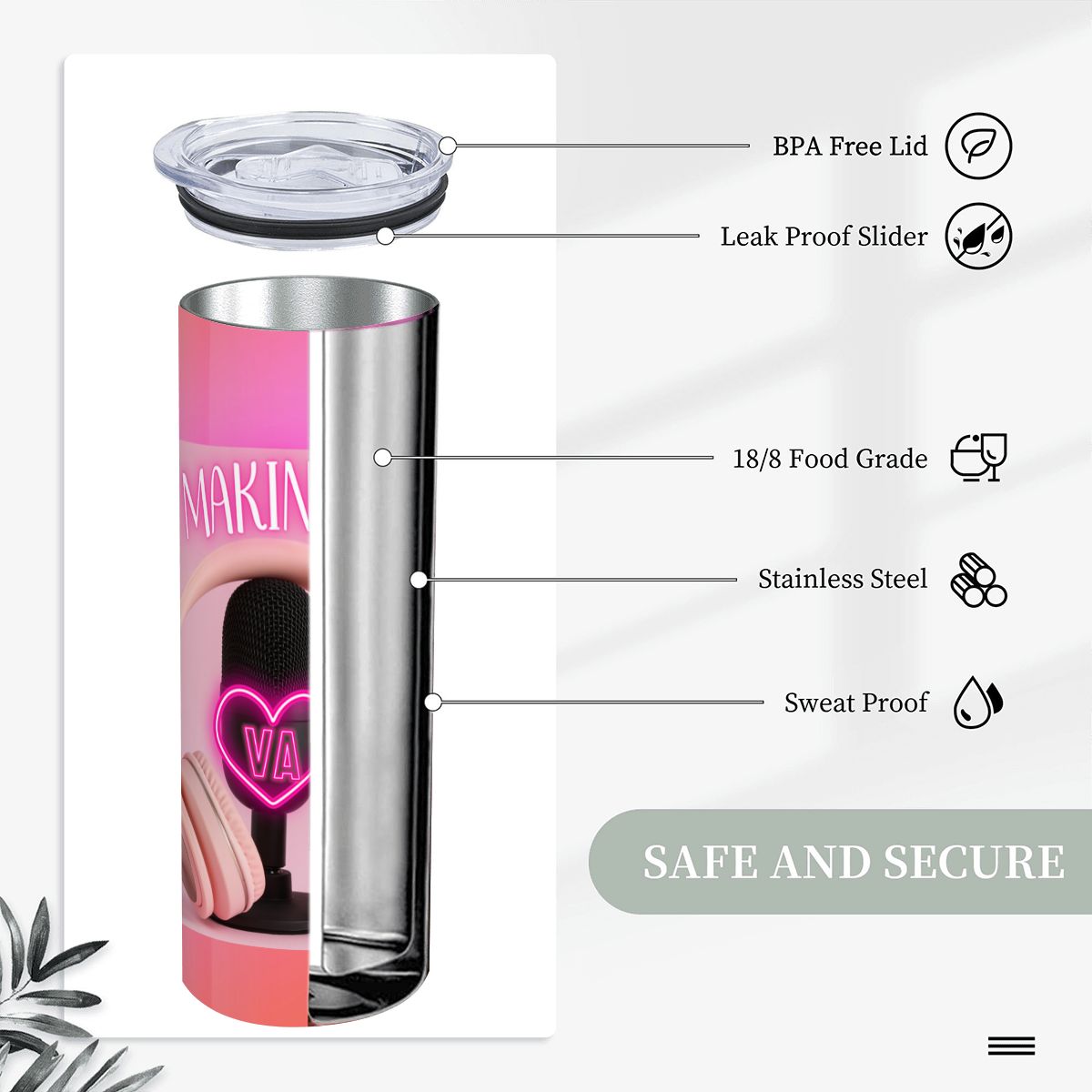 20oz Straight Stainless Steel Tumbler with Straw