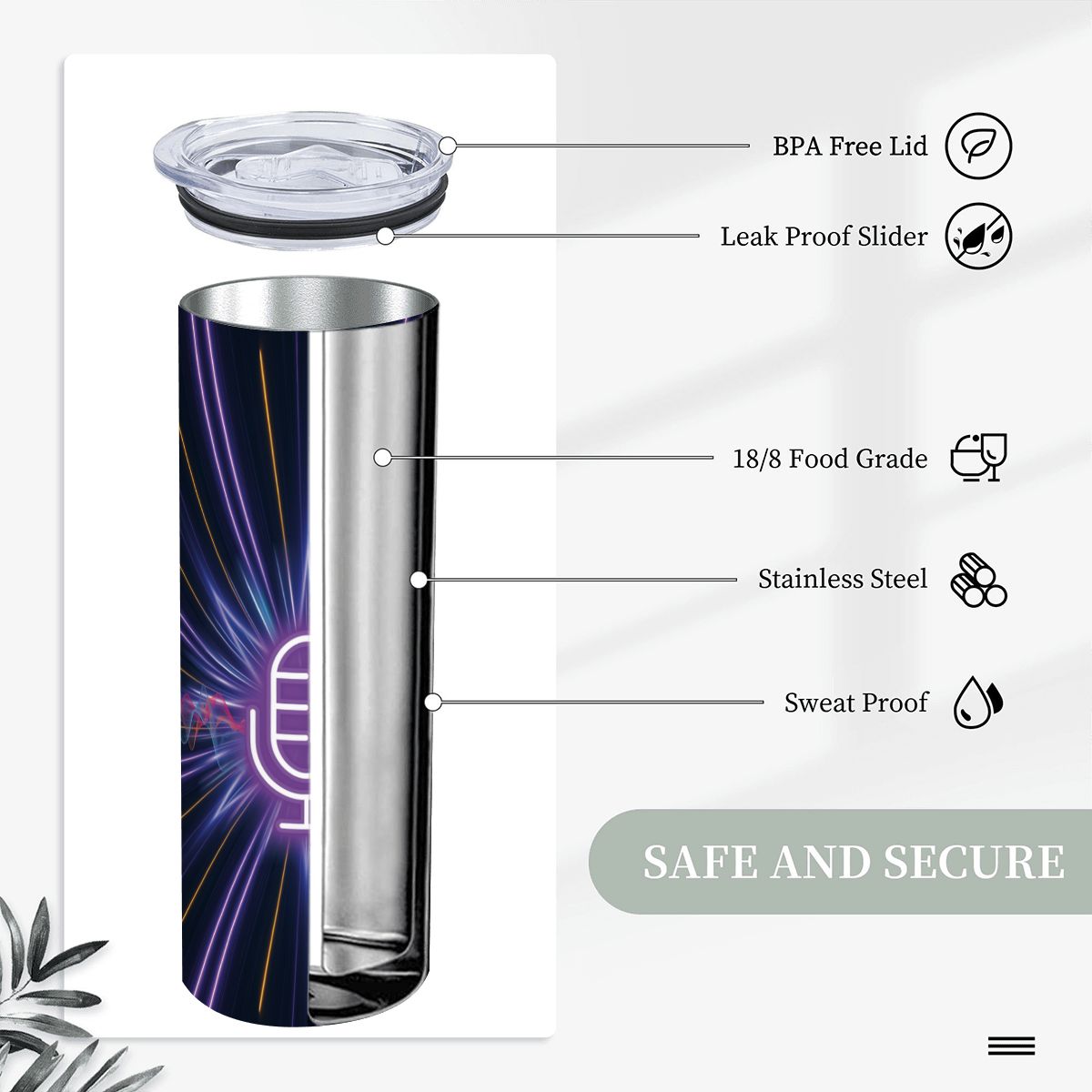 20oz Straight Stainless Steel Tumbler with Straw（Made in USA)