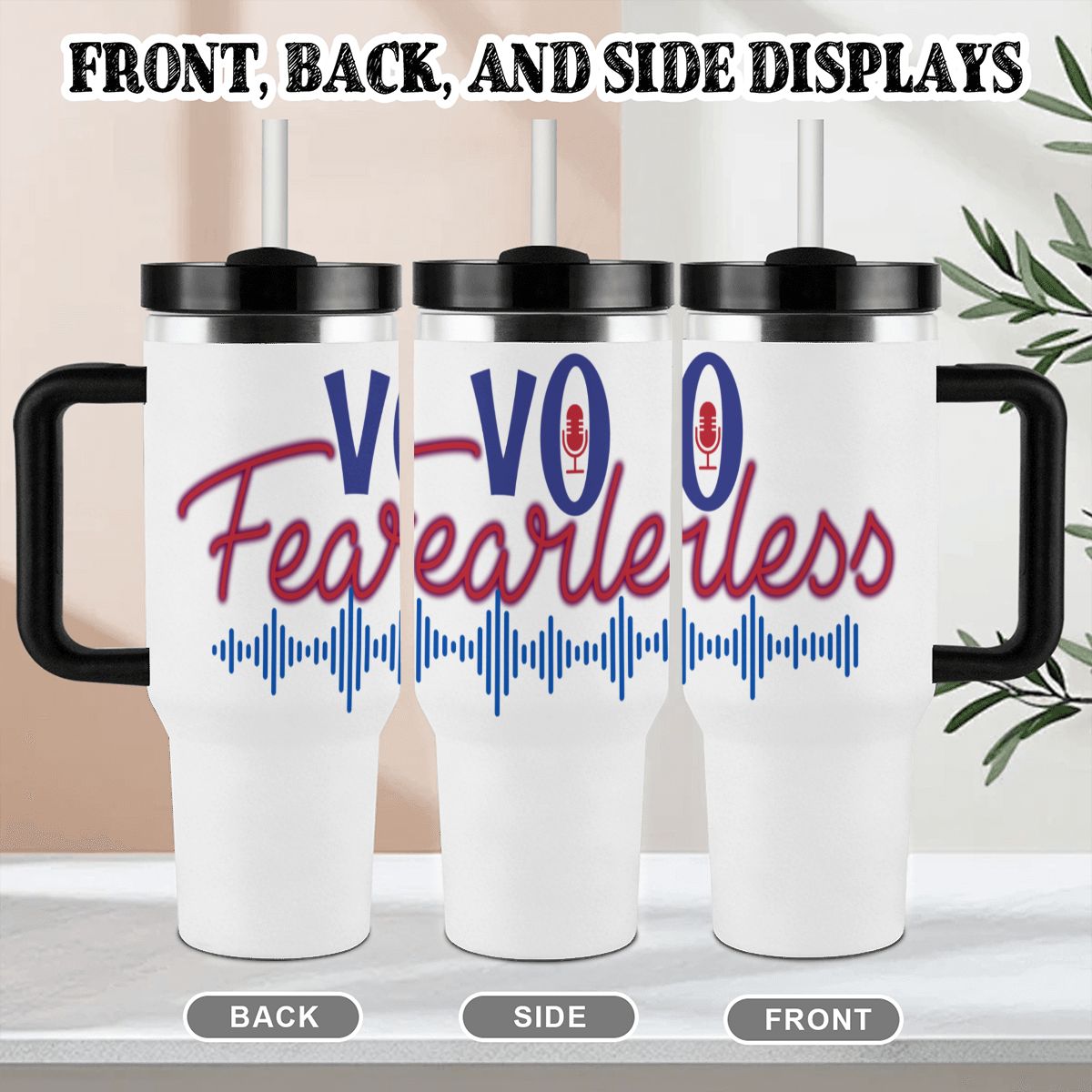 VO FEARLESS: 40oz Tumbler with Handle and Straw