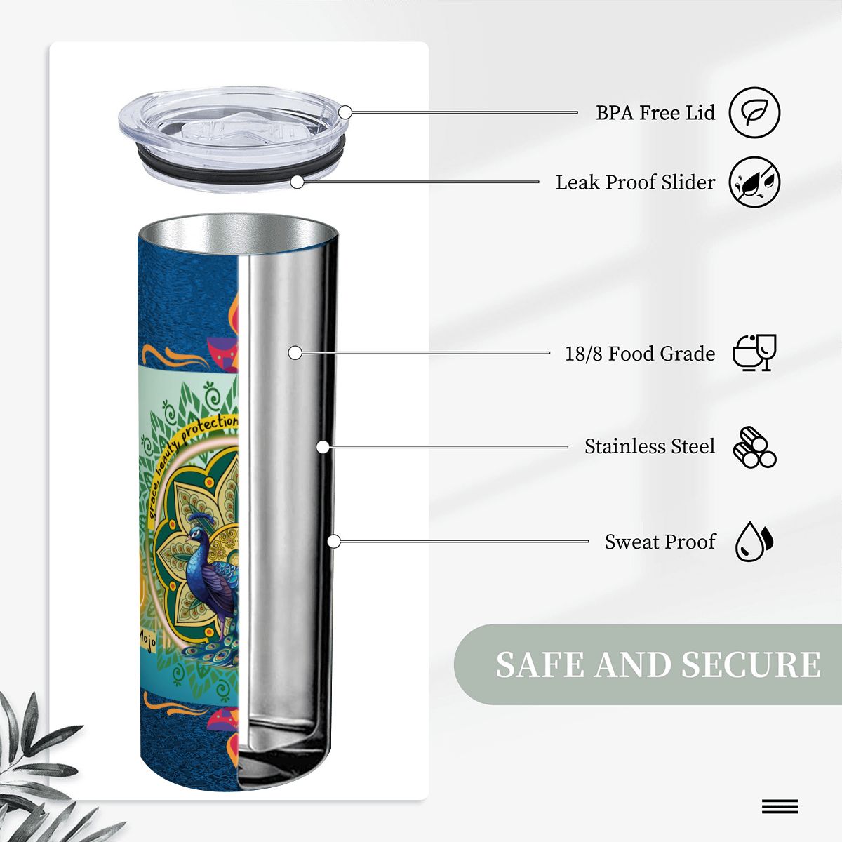 20oz Straight Stainless Steel Tumbler with Straw（Made in USA)