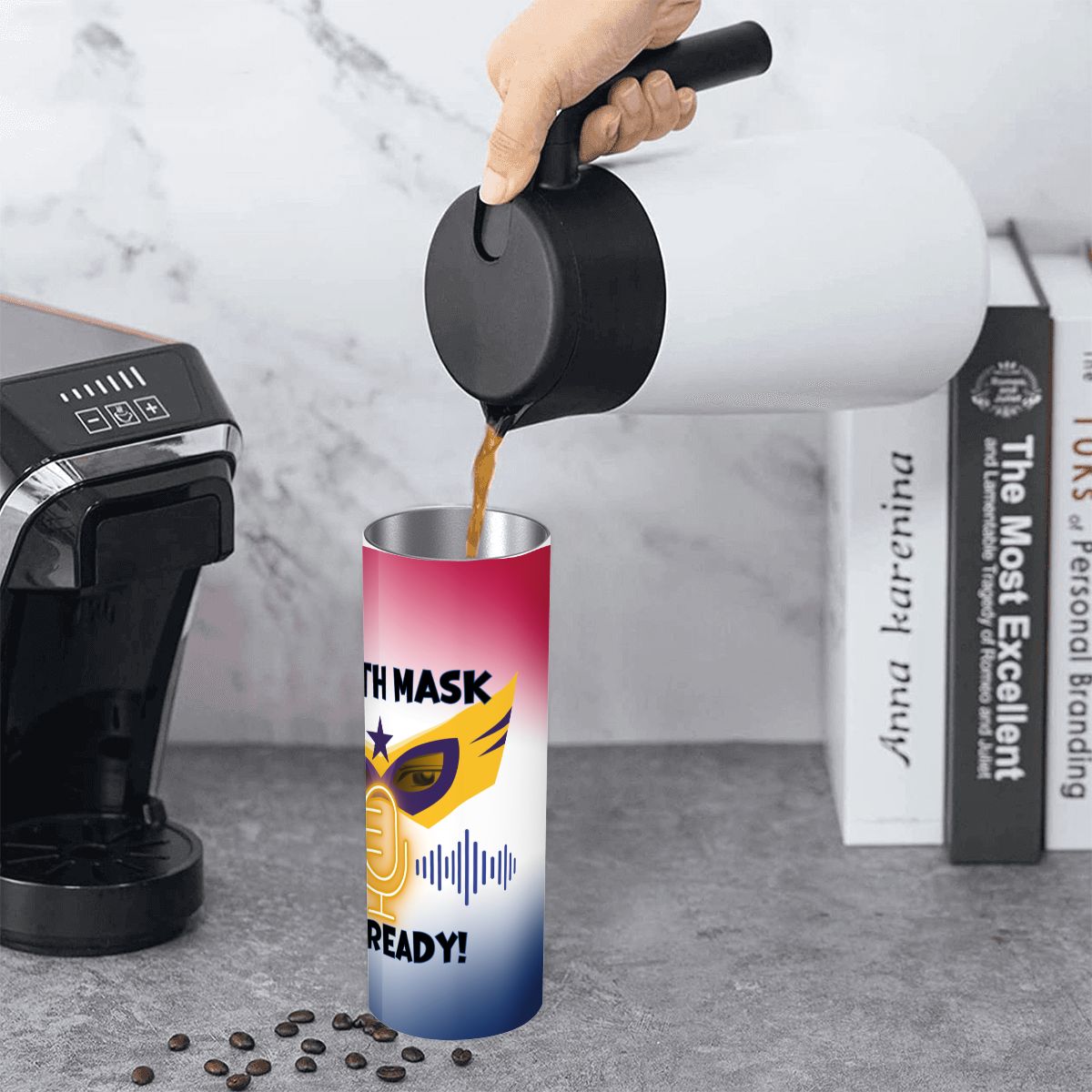 BOOTH MASK: SUPER HERO: 20oz Straight Stainless Steel Tumbler with Straw