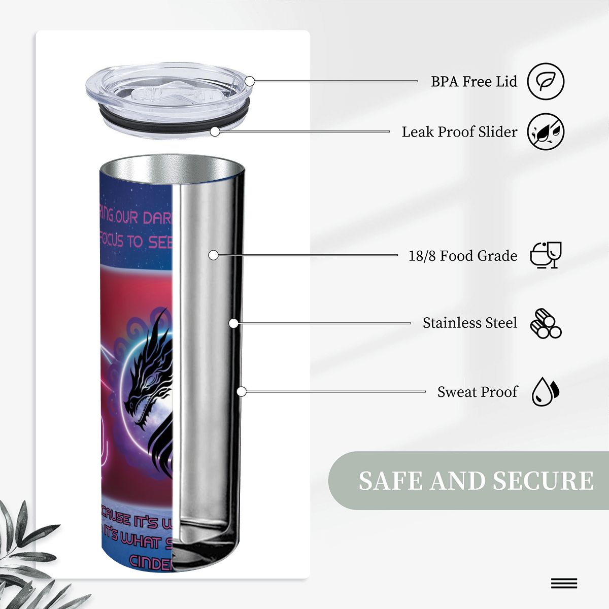 20oz Straight Stainless Steel Tumbler with Straw（Made in USA)