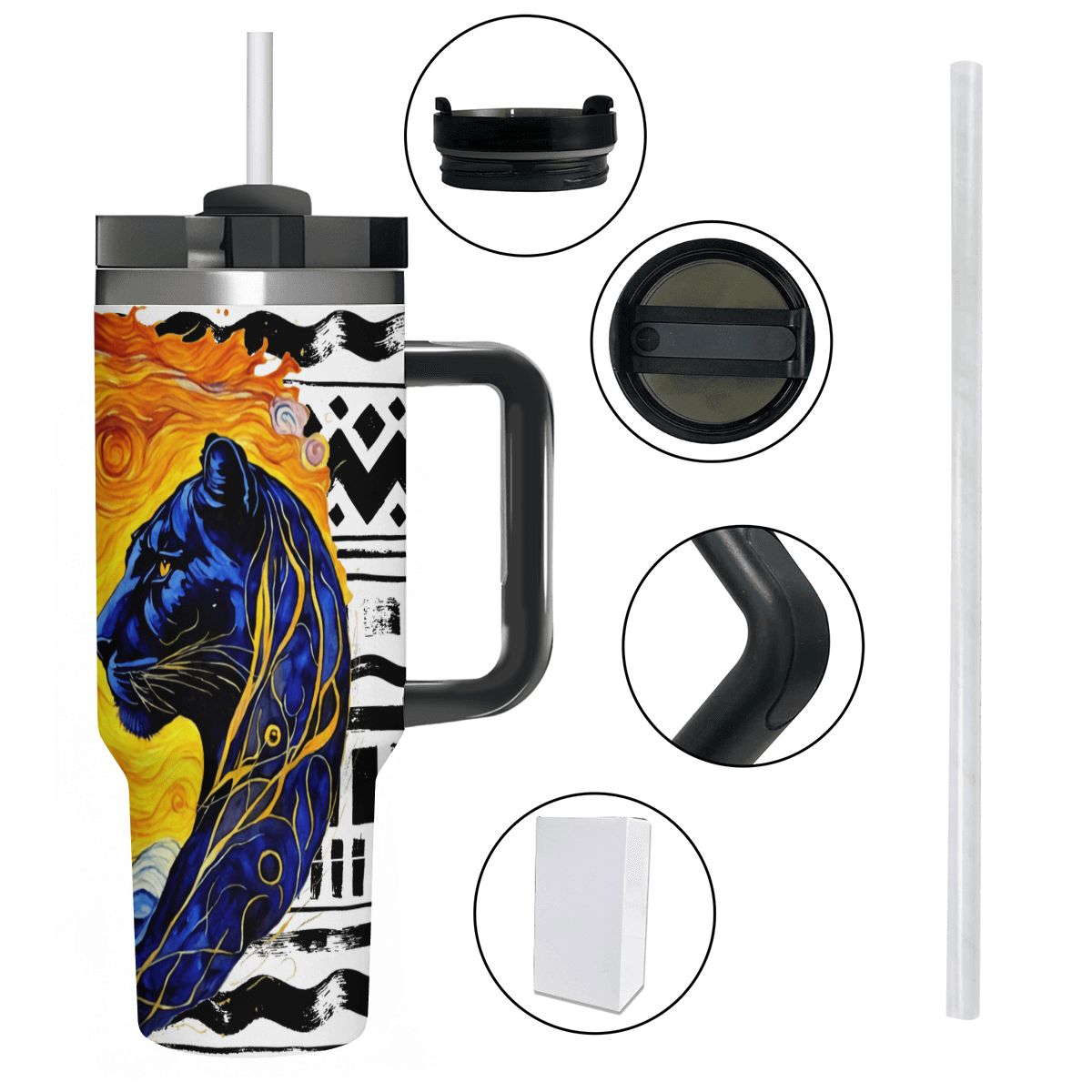 TOTEM MASCOT: JAGUAR: 40oz Tumbler with Handle and Straw
