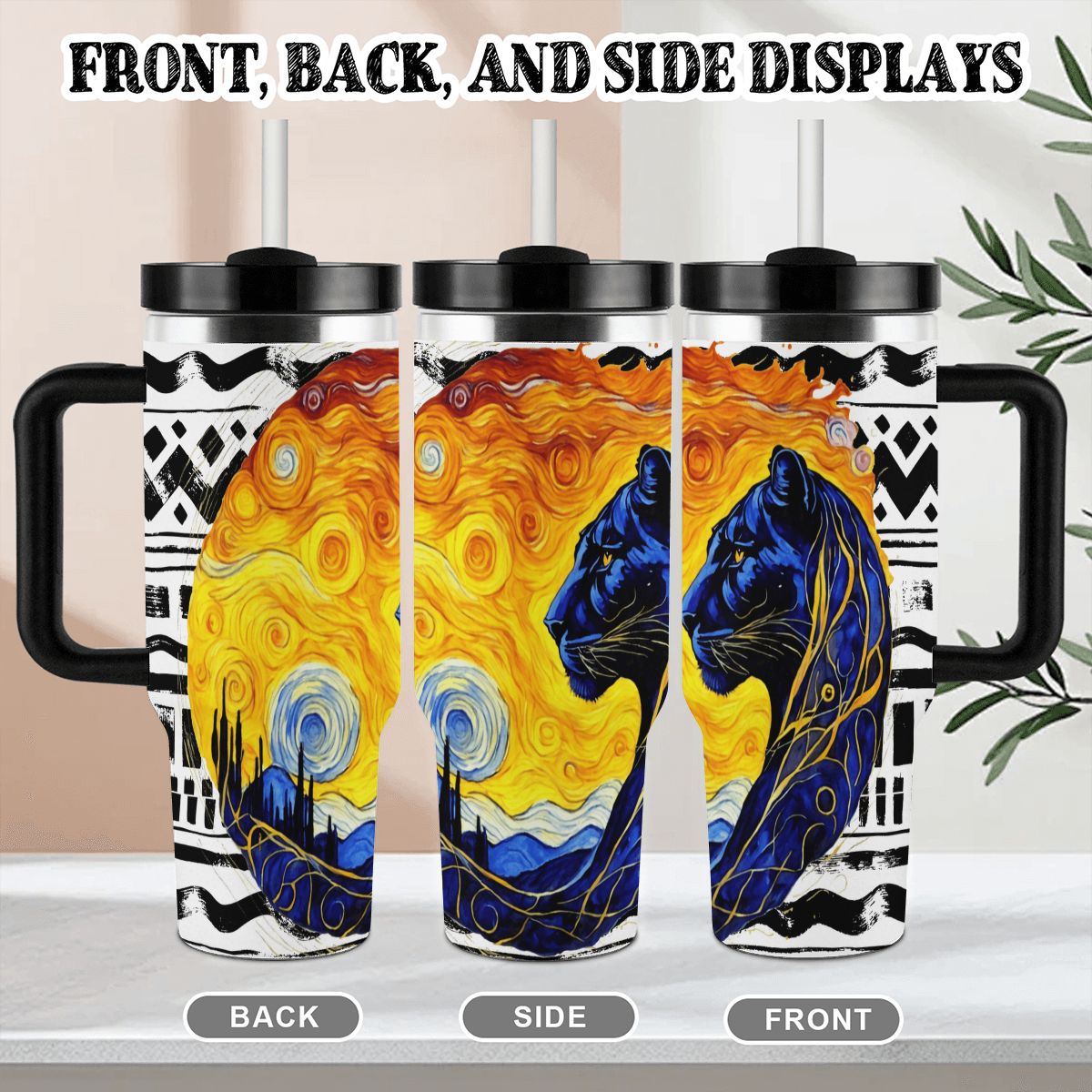 TOTEM MASCOT: JAGUAR: 40oz Tumbler with Handle and Straw