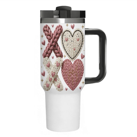 XOXO: Kisses and Hugs Style: 40oz Stainless Steel Tumbler with Handle and Straw