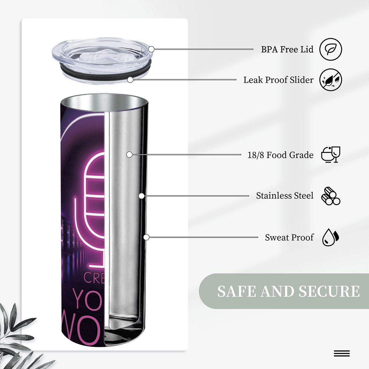 20oz Straight Stainless Steel Tumbler with Straw（Made in USA)
