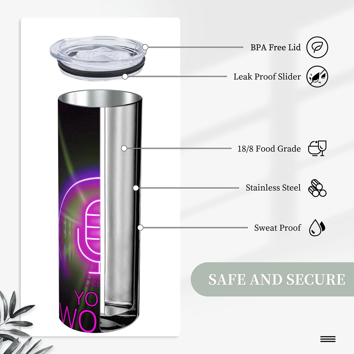 20oz Straight Stainless Steel Tumbler with Straw