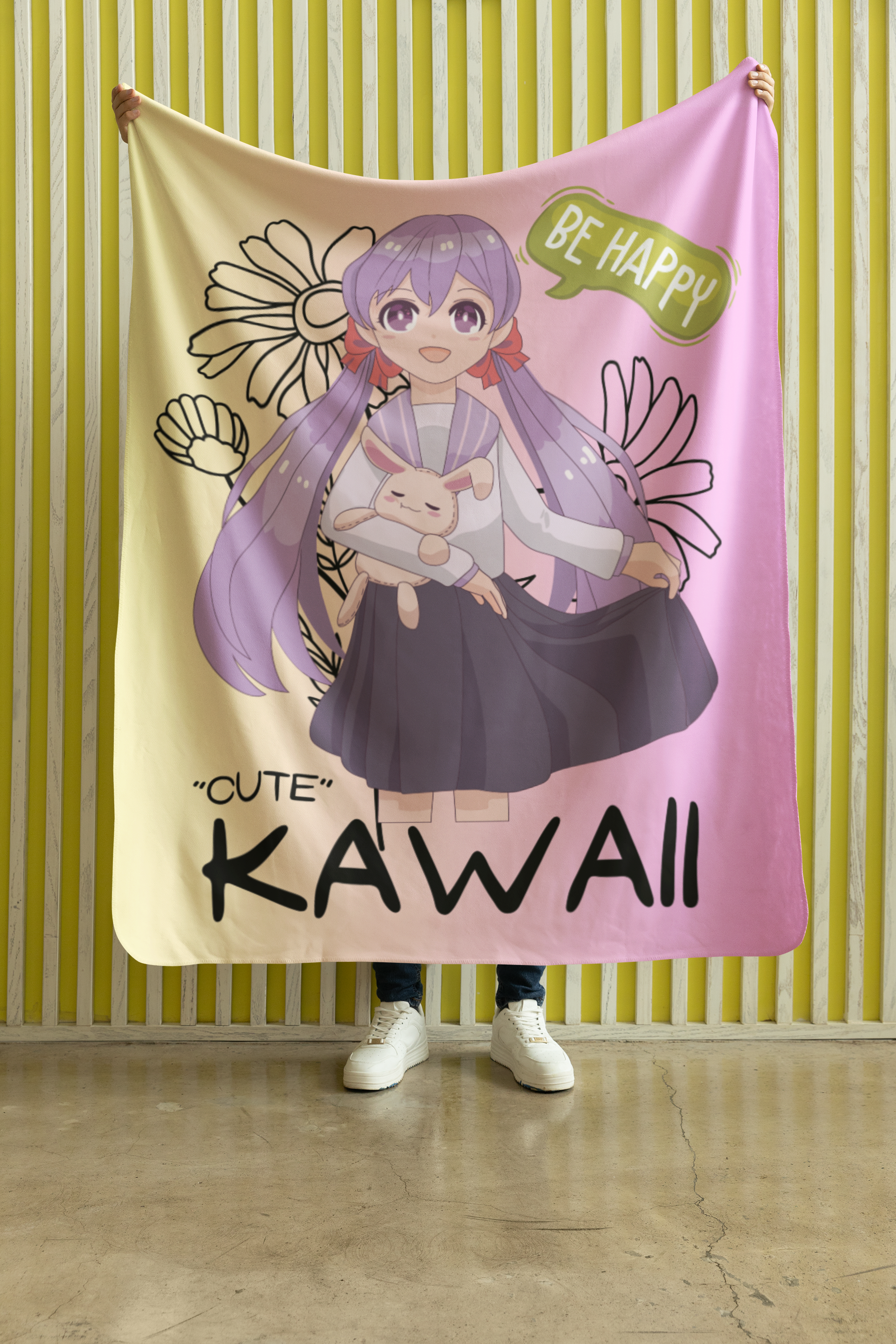 Anime Style: Kawaii Be Happy Throw Blanket