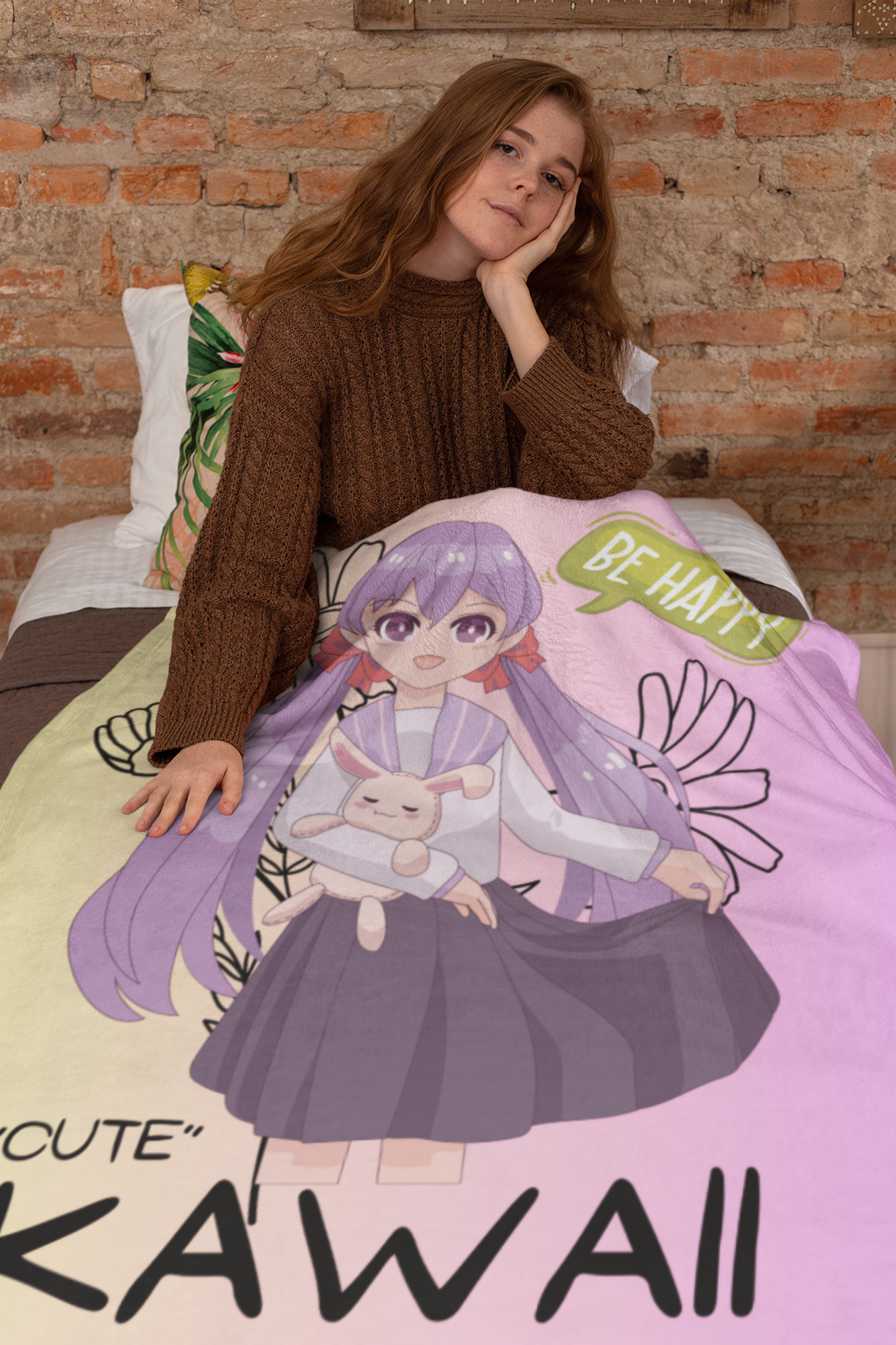 Anime Style: Kawaii Be Happy Throw Blanket