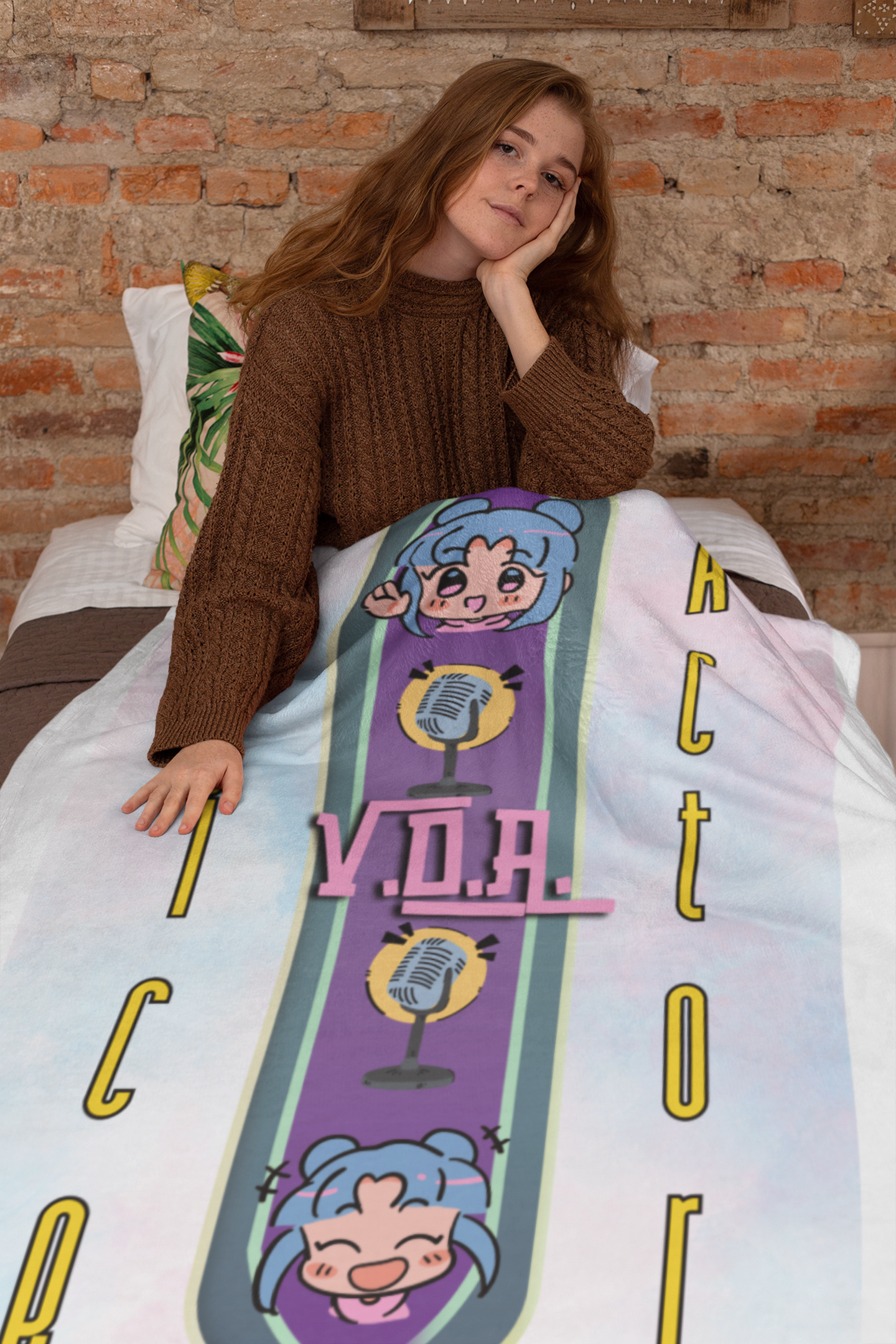 Voice Actor Girl: Stripe Style Throw Blanket