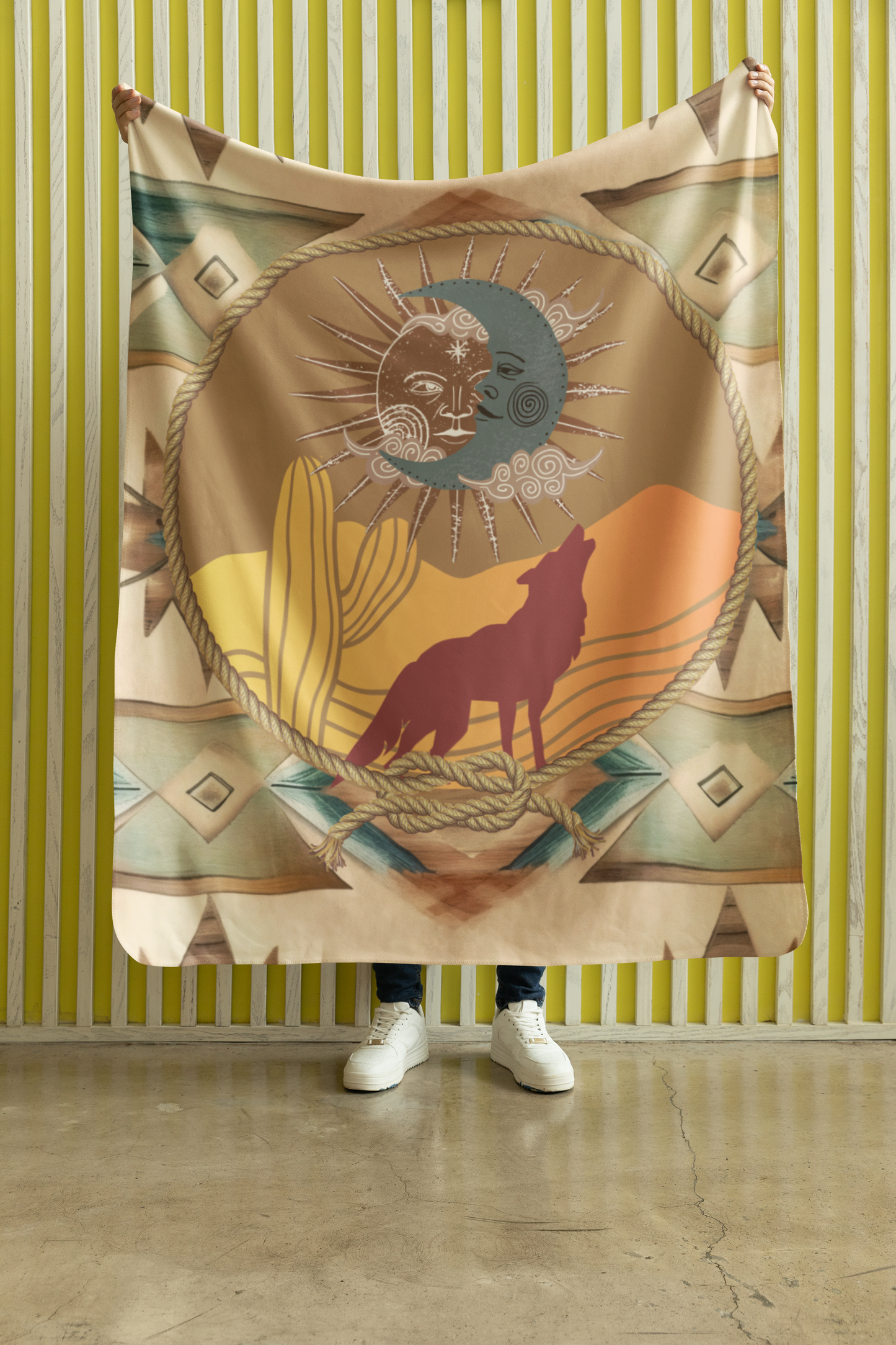 Voice Over Booth Throw Blanket: Coyote Wolf Southwestern Style