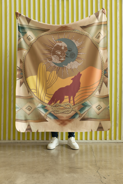 Voice Over Booth Throw Blanket: Coyote Wolf Southwestern Style