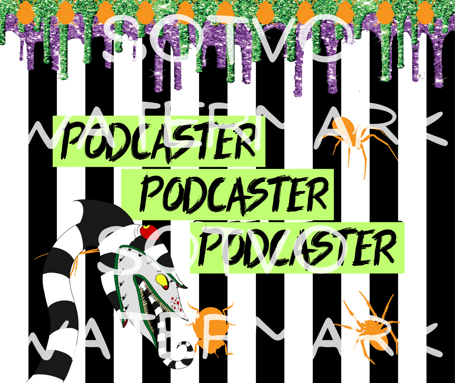 Halloween Beetlejuice Style: Podcaster: Reusable Stainless Steel Water Tumbler w/Straw