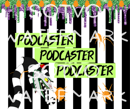 Halloween Beetlejuice Style: Podcaster: Reusable Stainless Steel Water Tumbler w/Straw
