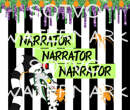 Halloween Beetlejuice Narrator: Reusable Stainless Steel Water Tumbler w/Straw
