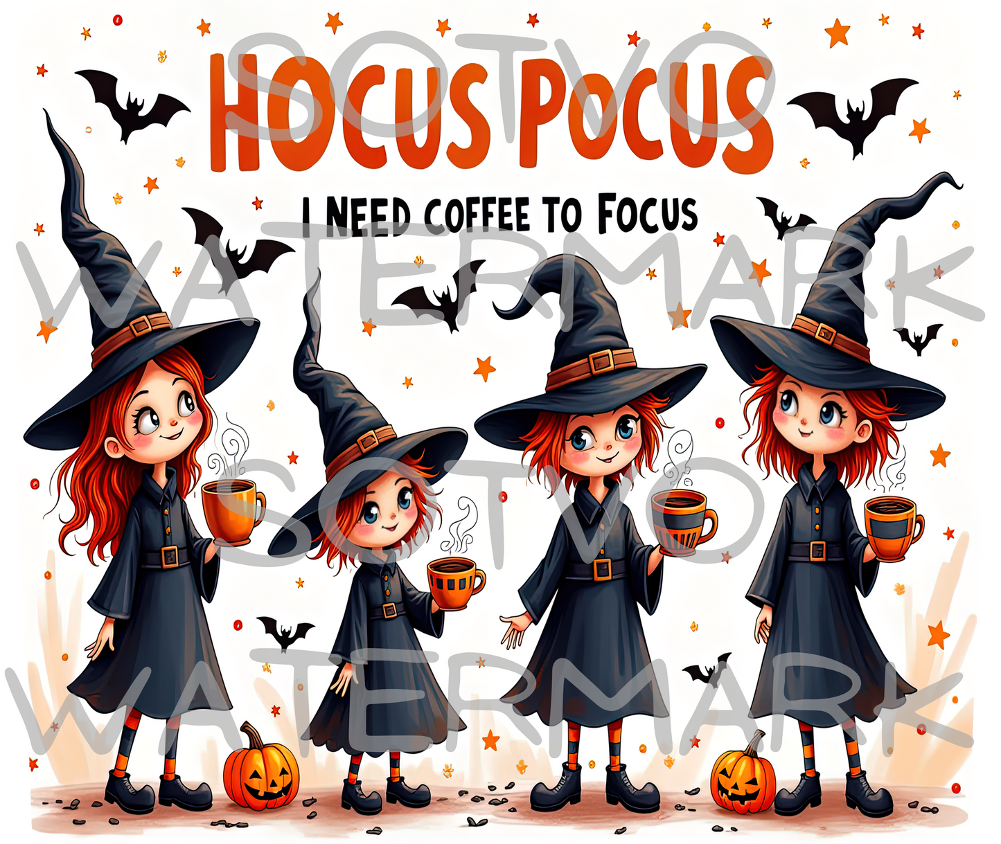 Halloween Witches Coffee Focus: Reusable Stainless Steel Water Tumbler w/Straw