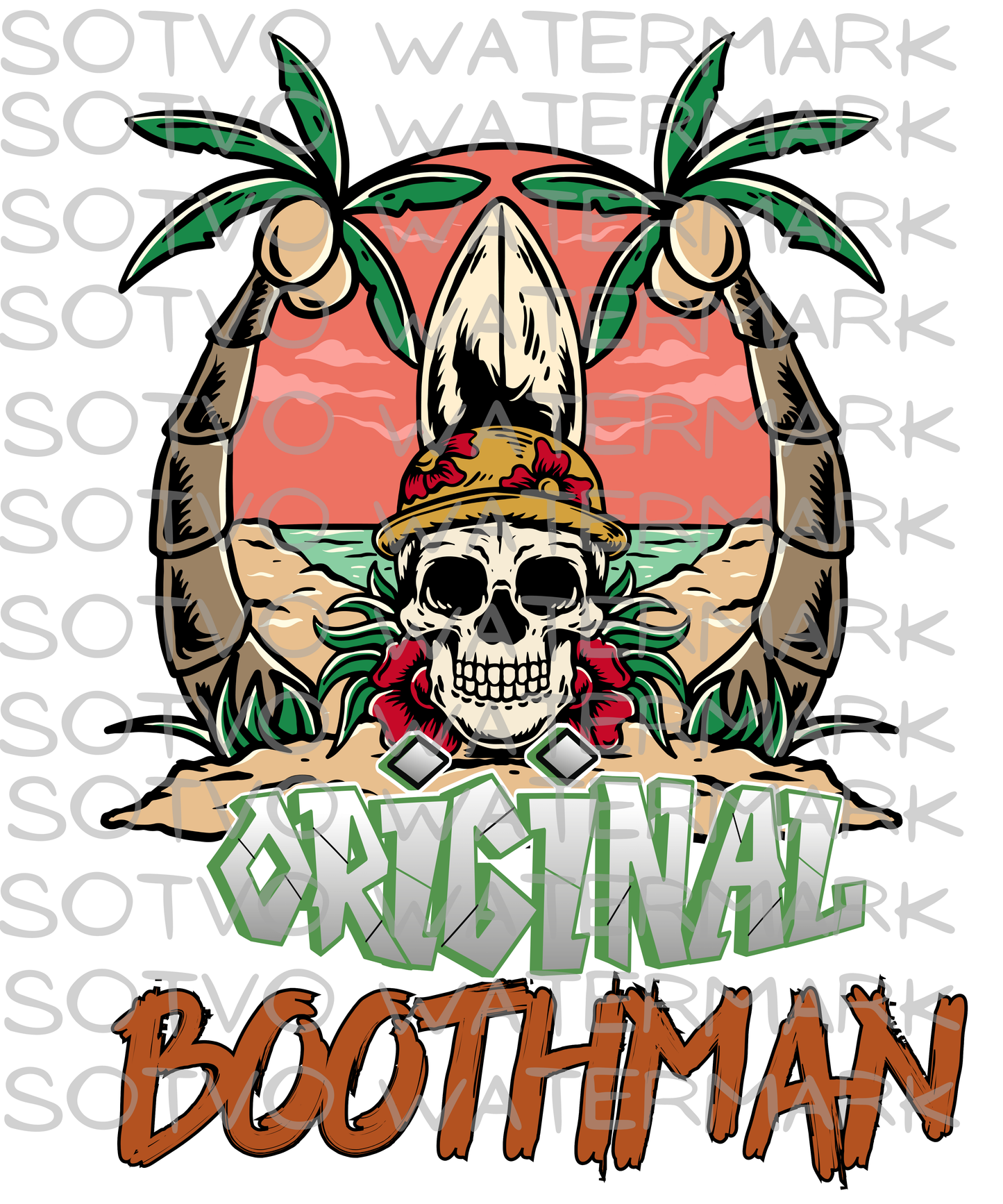 Original Boothman: Island Skull Urban Style Unisex Oversized Faded T-Shirt