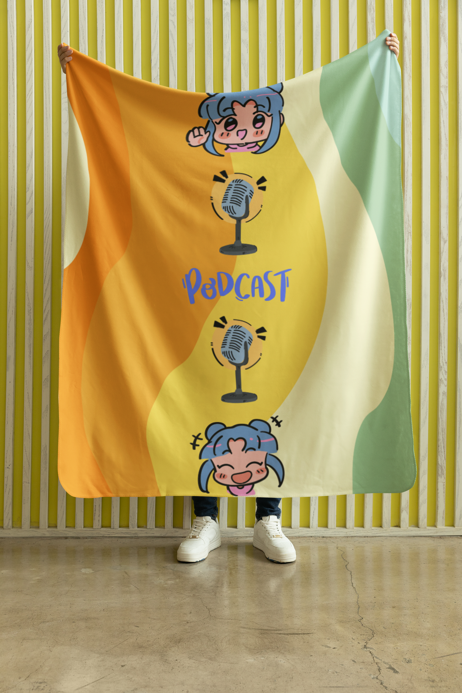 Podcast Girl: Wavy Style Booth Throw Blanket