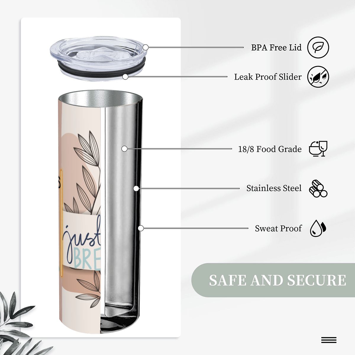20oz Straight Stainless Steel Tumbler with Straw（Made in USA)