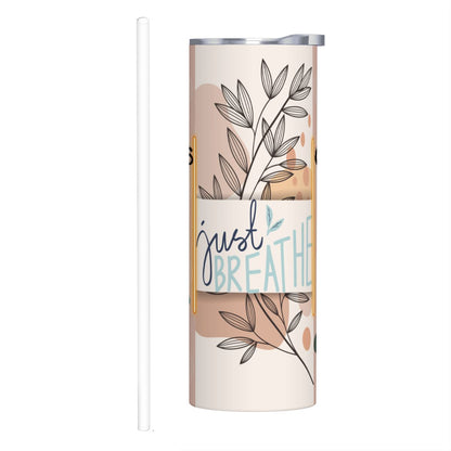 20oz Straight Stainless Steel Tumbler with Straw（Made in USA)