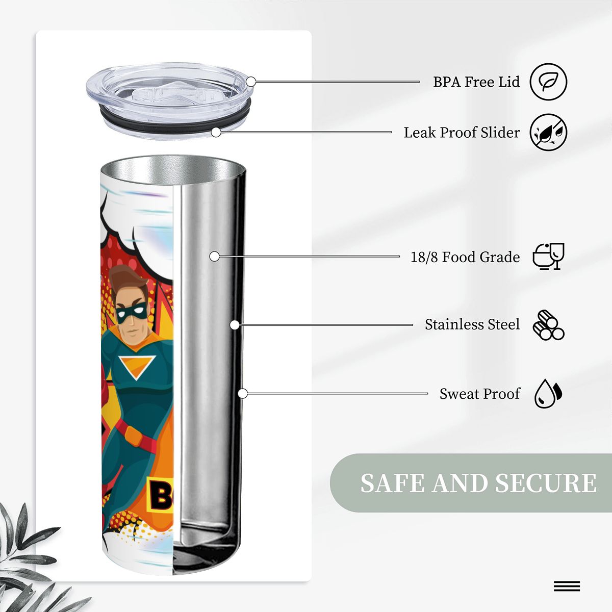 20oz Straight Stainless Steel Tumbler with Straw（Made in USA)