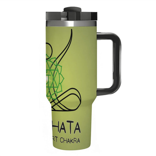 4th Chakra: Heart Connection: 40oz Stainless Steel Tumbler with Handle and Straw