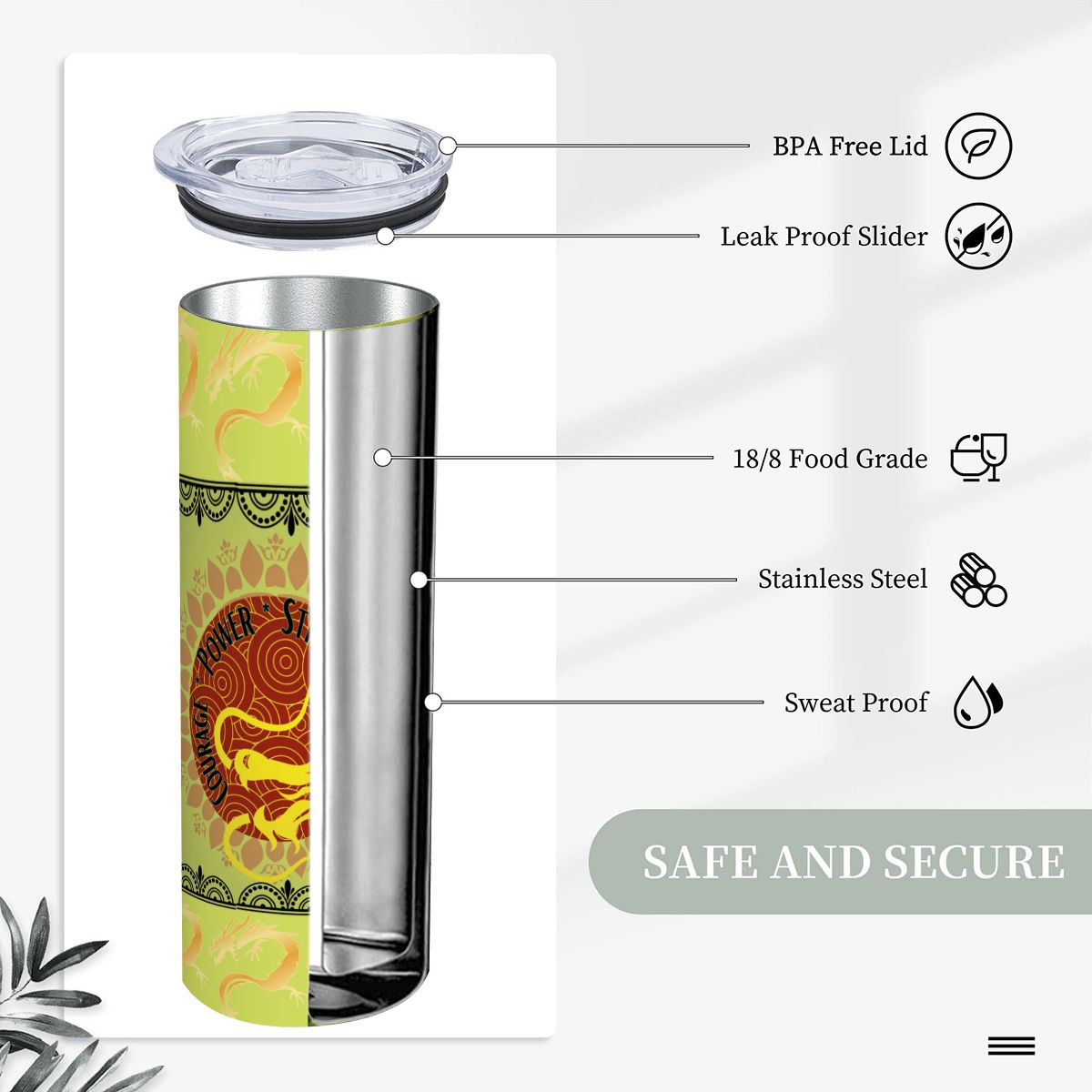 20oz Straight Stainless Steel Tumbler with Straw（Made in USA)
