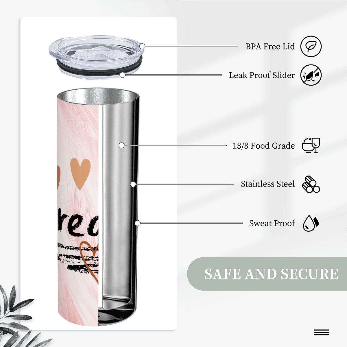 20oz Straight Stainless Steel Tumbler with Straw（Made in USA)