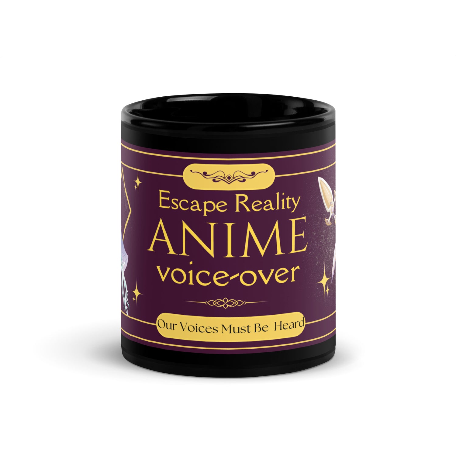 Anime Escape Reality Black Glossy Mug