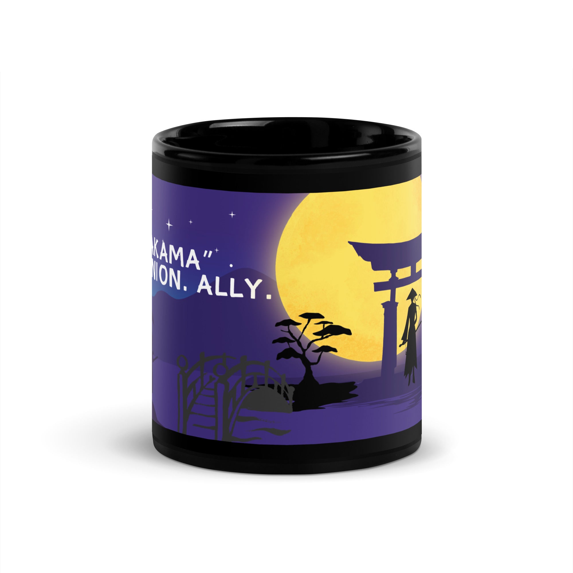 Anime Warrior Ally: Black Glossy Mug