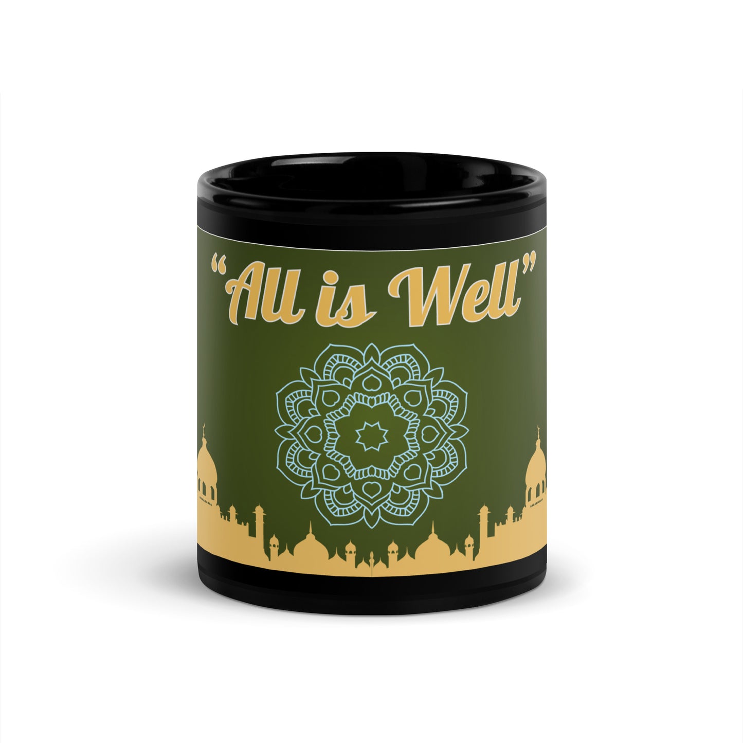 India "All Is Well" Mandala: Classic Black Glossy Mug