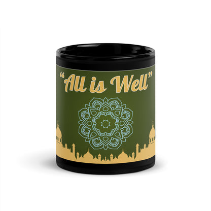 India "All Is Well" Mandala: Classic Black Glossy Mug