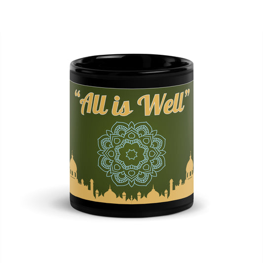 India "All Is Well" Mandala: Classic Black Glossy Mug