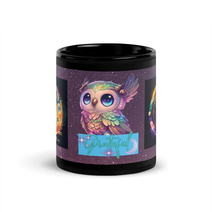 Motivational Voice Over &quot;Owl Grateful&quot; Design: Classic Ceramic Black Glossy Mug