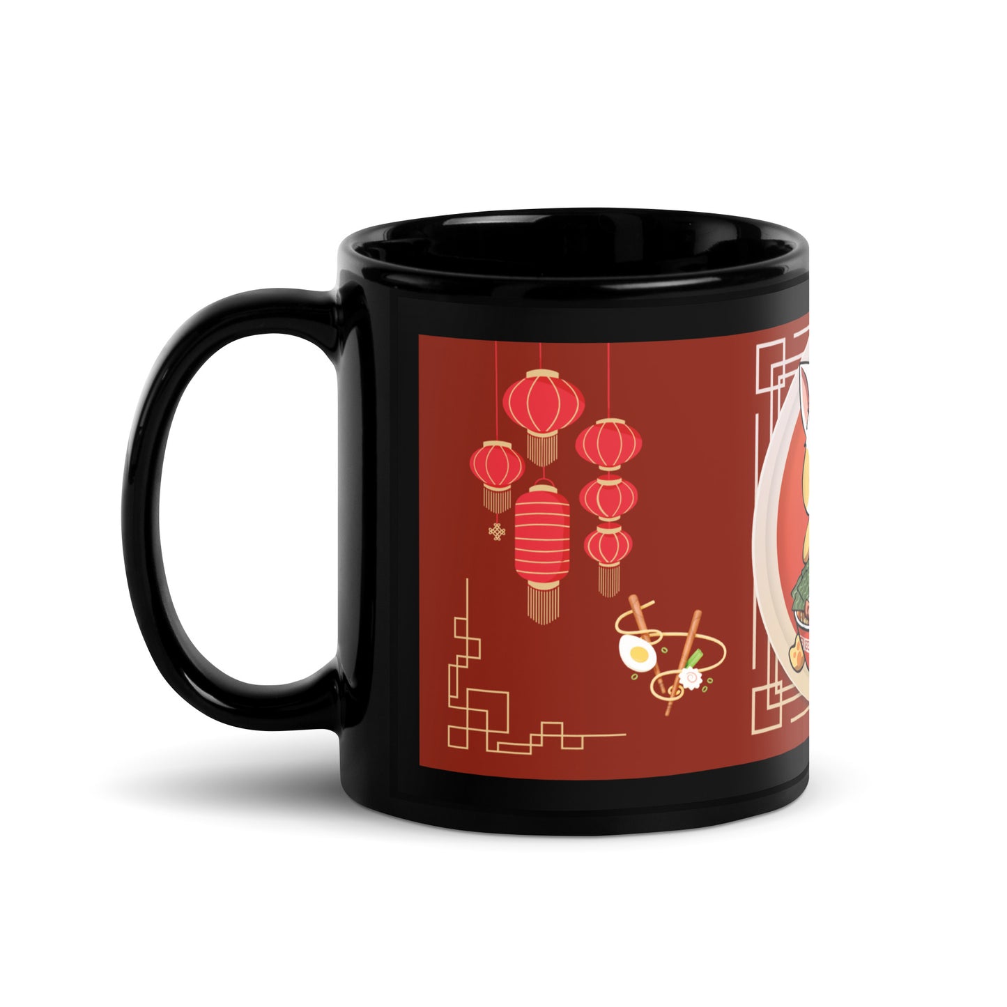 Anime Cat Ramen: Oriental Style: Classic Black Glossy Mug