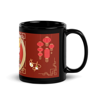 Anime Cat Ramen: Oriental Style: Classic Black Glossy Mug